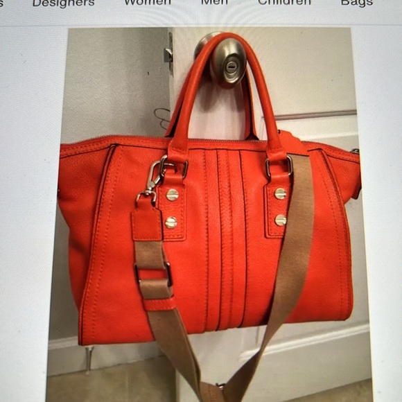 Milly Orange Leather Satchel with Detachable Khaki Shoulder Strap - Picture 2 of 8